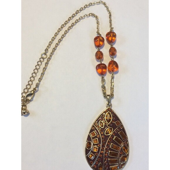 Kenneth Cole Jewelry - Kenneth Cole Enameled Pendant Necklace on Chain With Amber Colors Signed KC 20”